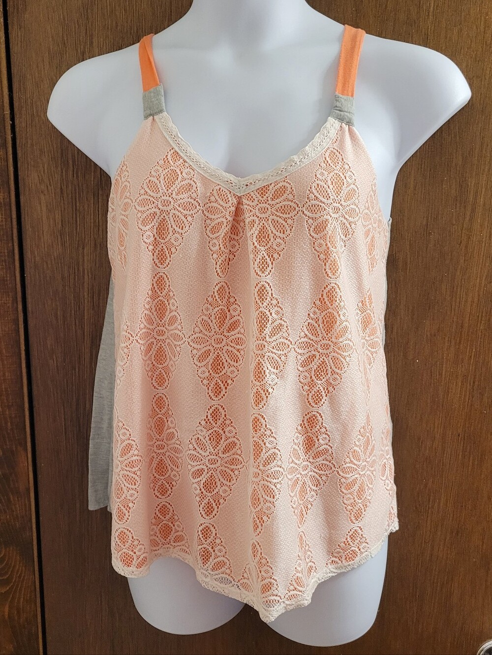 Jolt L Boho Lace Layered Tank Top White Orange Gray Festival Camisole Cottage